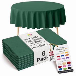 Dark Green Round Plastic Table Covers | 6 Pack | 84 in.