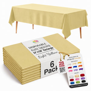 Light Yellow Plastic Table Covers | 6 Pack | 54 in. x 108 in.
