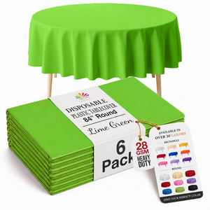 Round Lime Green Plastic Table Covers | 6 Pack | 84 in.