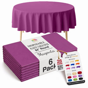 Round Magenta Plastic Table Covers | 6 Pack | 84 in.