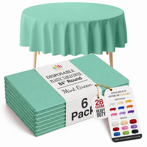 Round Mint Plastic Table Covers | 6 Pack | 84 in.