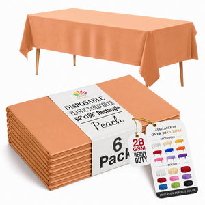 Peach Plastic Table Covers | 6 Pack | 54 in. x 108 in.