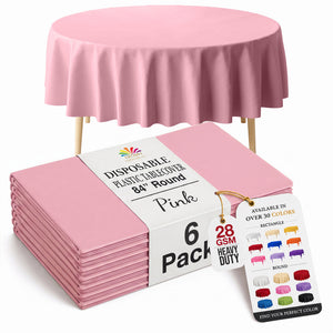 Round Pink Plastic Table Covers | 6 Pack | 84 in.