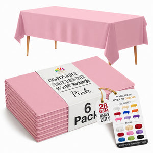Pink Plastic Table Covers | 6 Pack | 54 in. x 108 in.