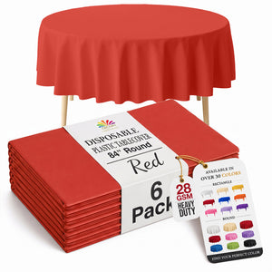 Round Red Plastic Table Covers | 6 Pack | 84 in.