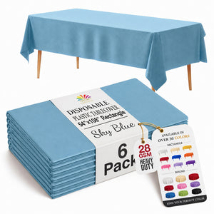 Sky Blue Plastic Table Covers | 6 Pack | 54 in. x 108 in.