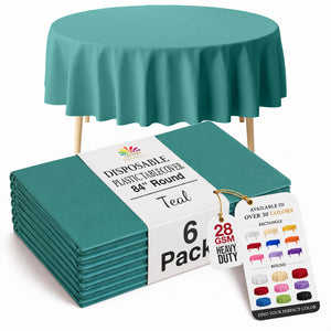 Round Teal Plastic Table Covers | 6 Pack | 84 in.