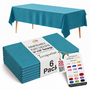 Turquoise Plastic Table Covers | 6 Pack | 54 in. x 108 in.