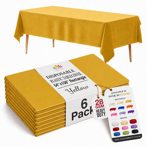 Yellow Plastic Table Covers | 6 Pack | 54 in. x 108 in.