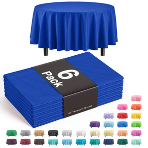 Premium Round Dark Blue Plastic Table Covers | 6 Pack - 84 in.