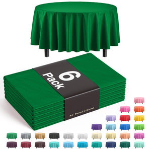 Premium Round Emerald Green Plastic Table Covers | 6 Pack - 84 in.