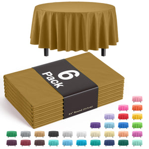 Premium Round Gold Plastic Table Covers | 6 Pack - 84 in.