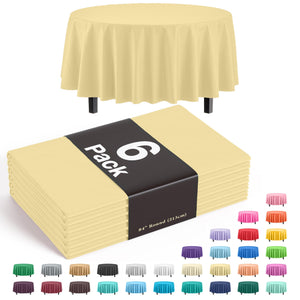 Premium Round Light Yellow Plastic Table Covers | 6 Pack - 84 in.