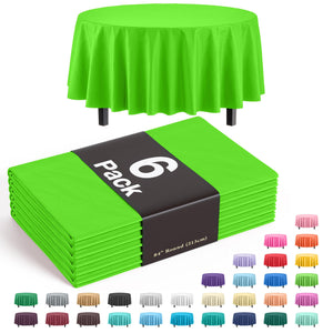 Premium Round Lime Green Plastic Table Covers | 6 Pack - 84 in.