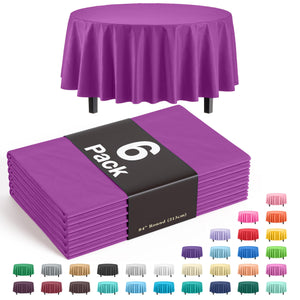 Round Magenta Plastic Table Covers | 6 Pack - 84 in.