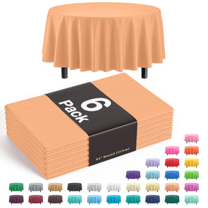 Premium Round Peach Plastic Table Covers | 6 Pack - 84 in.