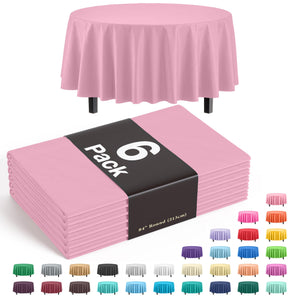 Round Pink Plastic Table Covers | 6 Pack - 84 in.