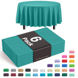 Round Teal Plastic Table Covers | 6 Pack - 84 in.