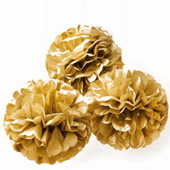 Gold Fluffy Tissue Pom Pom Decorations - 16-Inch, 3-Pack