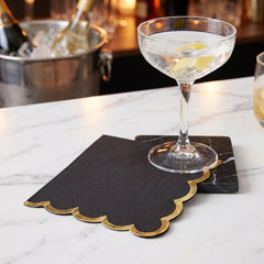 Sophisticated Black Lunch Napkins with Gold Scalloped Edge - 6.5 In. X 6.5 In.