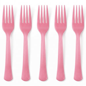 New Pink Plastic Forks - Solid Color Cutlery for Everyday Use - 7.5 in.