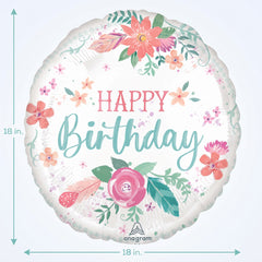 Floral Happy Birthday 18-Inch Foil Balloon