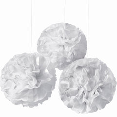 White Fluffy Tissue Pom Pom Decorations, 16-Inch, 3-Pack