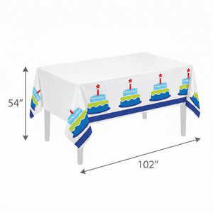 Modern Birthday Cake Plastic Table Cover, Reusable, 54x102 inches