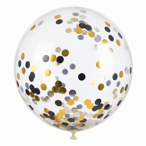 Elegant Confetti Latex Balloons - Black, Gold, Silver, 24-Inch, 2-Pack