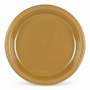 Elegant Gold 10.25" Round Plastic Dinner Plates - 20 Pack