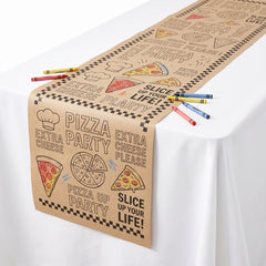 Pizza Party Kraft Paper Table Runner with Crayons, 13x72 Inches