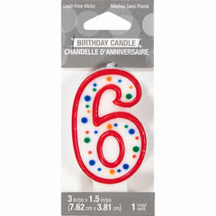 Colorful Polka Dot Number 6 Birthday Candle