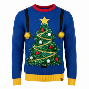 Men's Ugly Christmas Tree Sweater - Blue, L/XL