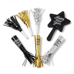 New Year's Eve Noisemaker Party Pack - 40 Pieces in Black, Silver, and Gold