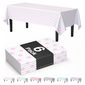 Pink Polka Dot Plastic Table Covers | 6 Pack | 54 in. x 108 in.