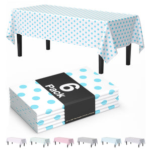 Light Blue Polka Dot Plastic Table Covers | 6 Pack | 54 in. x 108 in.