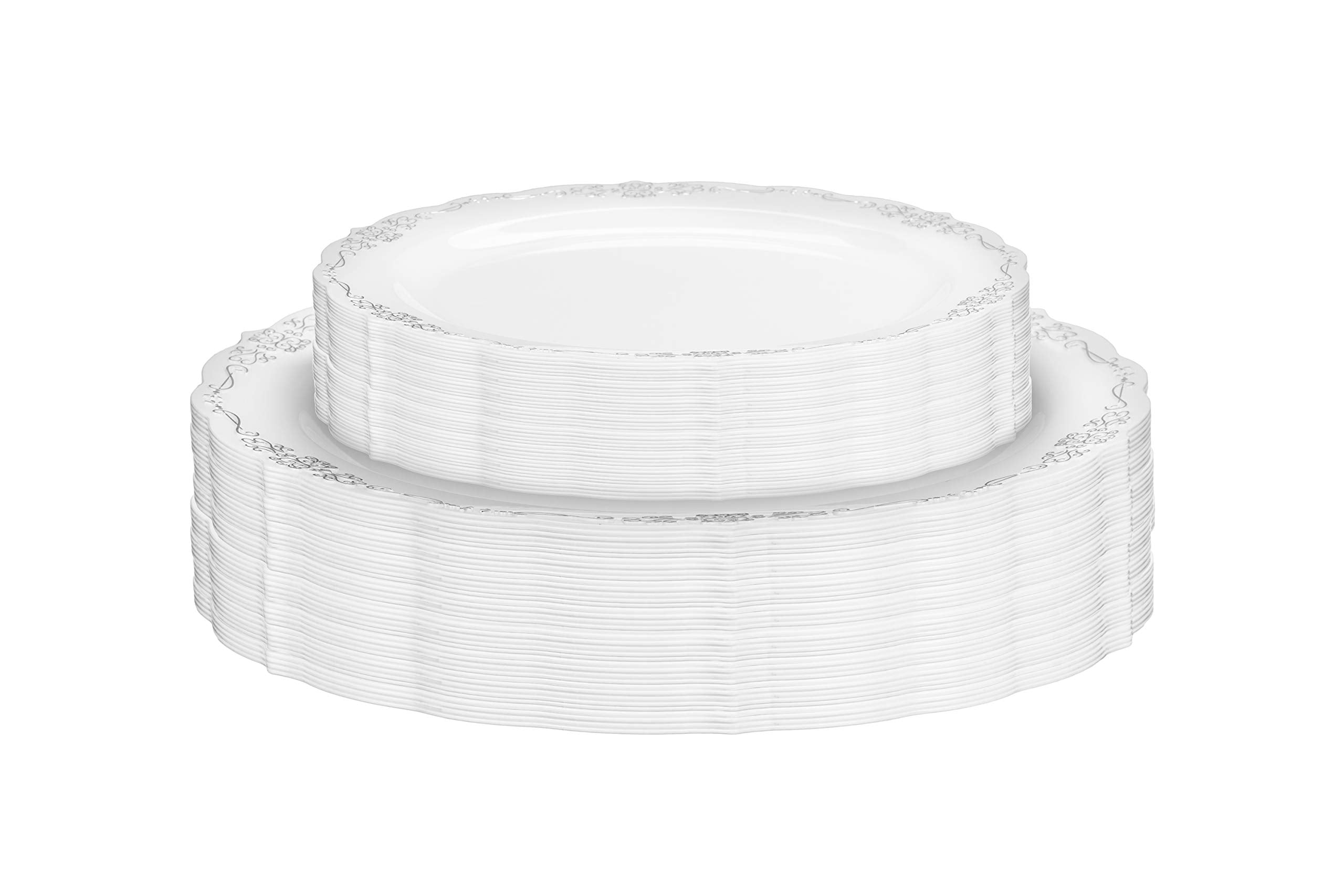 7.5 In. Gray / Silver Victorian Design Plates | 20 Count