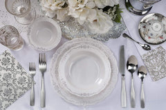 7.5 In. Gray/Silver Victorian Design Plastic Plates | 120 Count