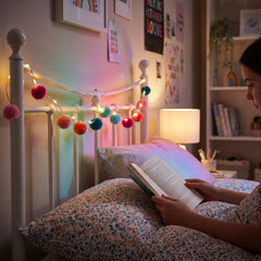 Vibrant Pom-Pom LED String Lights - 5 ft, 10 Colorful LEDs