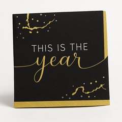 Hello New Year Gold & Black Luncheon Napkins - 6.5 In. x 6.5 In. - 40 Pack