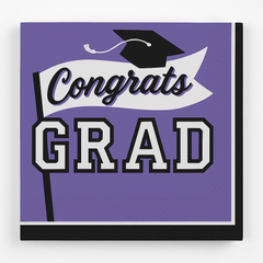 Purple "Congrats Grad!" Graduation Lunch Napkins - 6.5", 40 Pack
