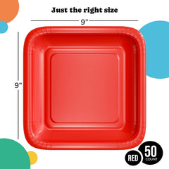 9 In. Red Square Paper Plates - 50 Ct.