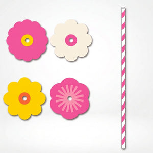 Retro Floral Drink Top and Straw Set