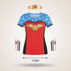 Women's Wonder Woman Superhero Costume T-Shirt - Red/Blue Large
