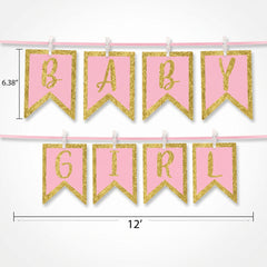 Glittery "Baby Girl" Clothespin Banner for Baby Shower