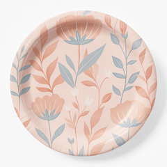 Rose Gold Floral Round Paper Plates - 6.75"