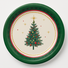 Elegant Evergreen Christmas Paper Plates, 7-Inch, 18-Count