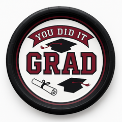 True to Your School Maroon Graduation Party Plates, 6.75-Inch, 20-Pack