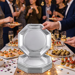 Premium Silver 10" Octagonal Paper Plates