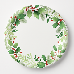 Traditional Holly 8.5" Round Christmas Paper Plates